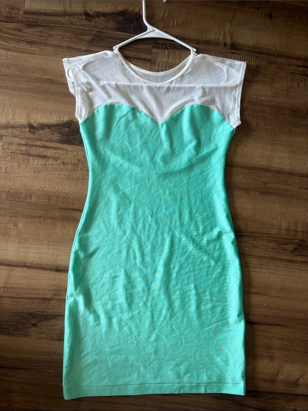 American Apparel Mint Green Bodycon Dress with Sheer White Yoke